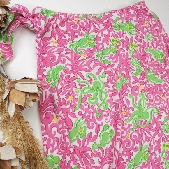 Lilly Pulitzer Pink Green Crabby Octopus Vicose Blend Stretchy Skirt Sz … - Picture 10 of 14